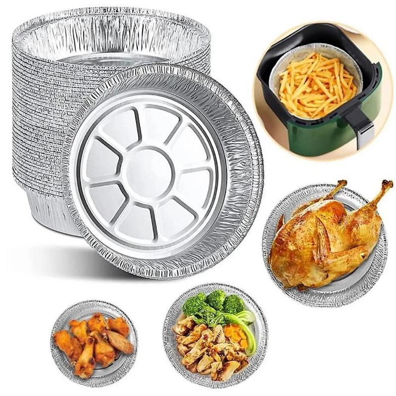 100-50-30 Size 22cm Khay Giấy Bạc Lót Nồi Chiên Không Dầu, Lò Nướng - Khuôn Đĩa Nhôm Đựng Thức Ăn, Thực Phẩm Nhiều Size