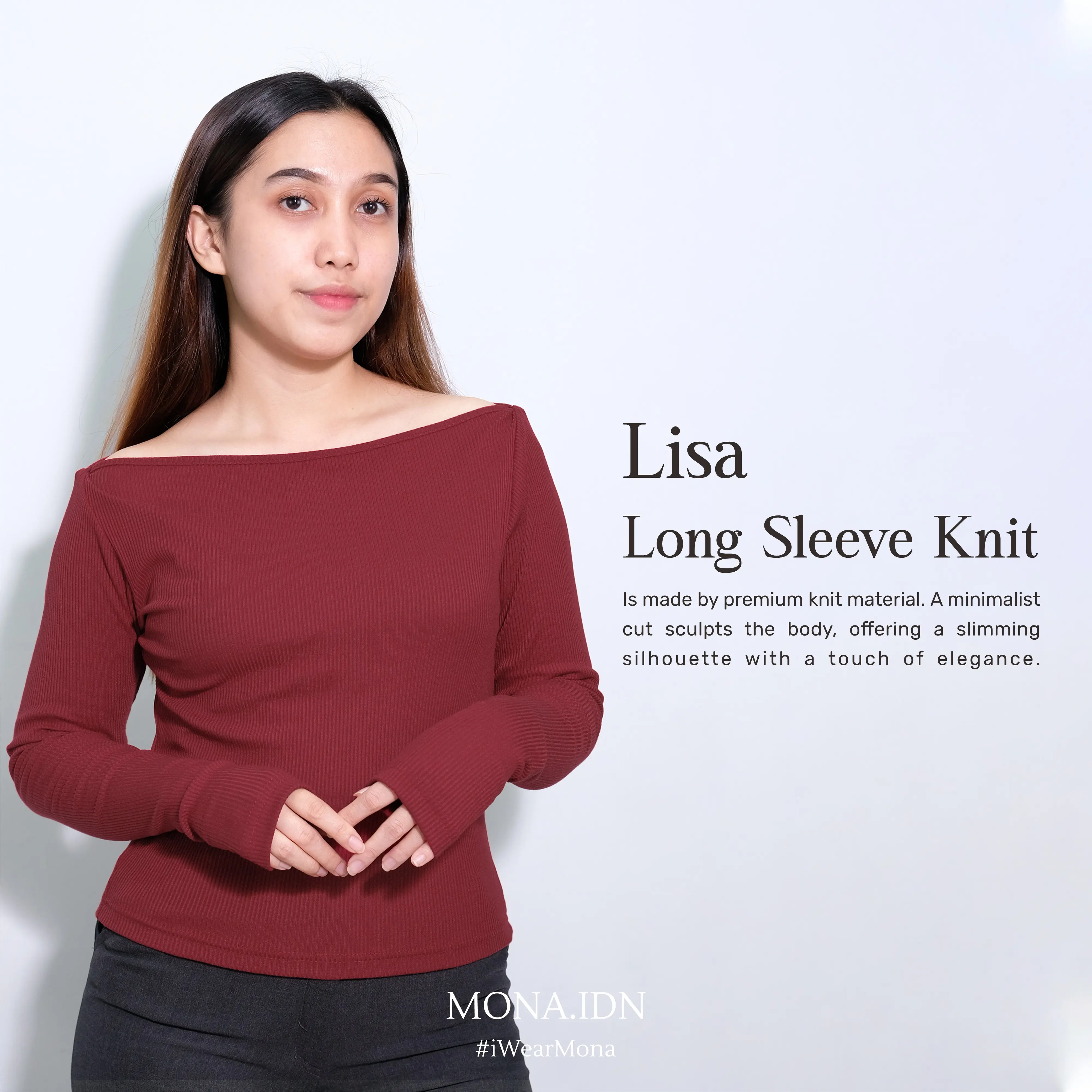 MONA - Lisa Atasan Knit Wanita Lengan Panjang Basic Korean Top Baju Knit Long Sleeve Premium Knit orlo knit