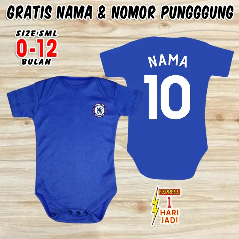 Baju Bola Bayi KLUB CUSTOM NAMA & NOPUNG Jumper Baby Romper Newborn Jersey Nameset Sepak Bola Kaos Bahan Katun Set Pakaian Anak Balita Laki Laki Perempuan Hampers Lucu Kado Bayi Baru Lahir Cowok Cewek Kostum Photoshoot Foto Bayi 0 6 12 Bulan 8