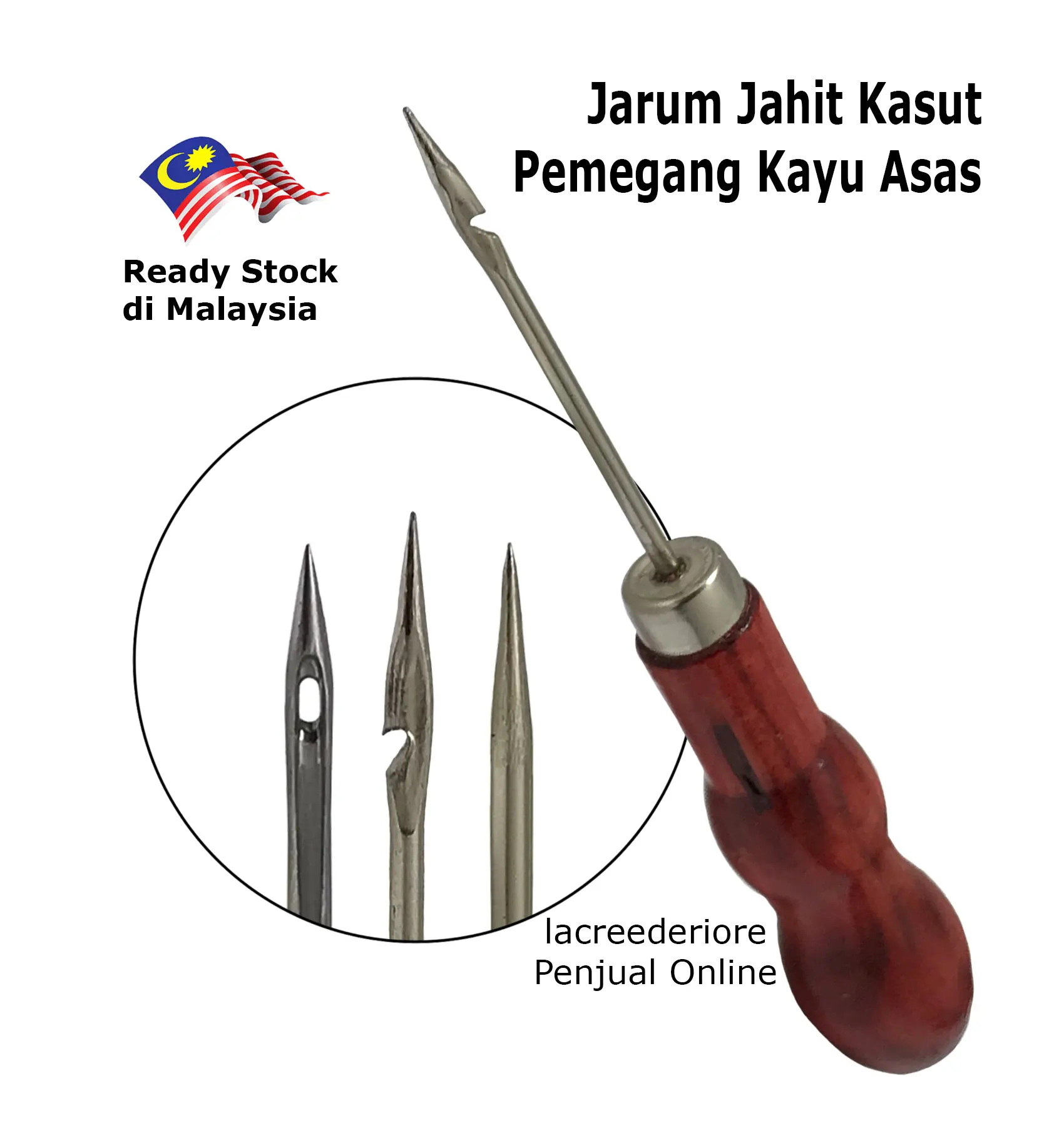 Alat Jarum Jahit Kasut Tukang Kulit Tukang Kasut Alat Penebuk Lubang Kain Pemegang Kayu Asas AWL Tool Long Needles Shoemaker Tool Hole Puncher Driller Needle Thread Hook Insert Hardware Needle with Wooden Handle