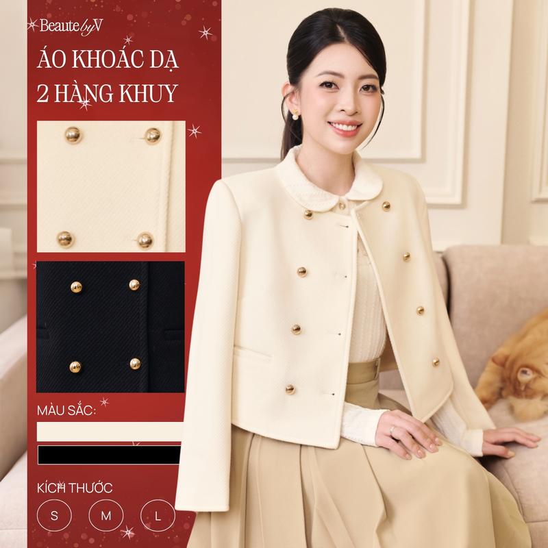   TOP BÁN CHẠY  Áo khoác dạ nữ khuy 2 hàng Rosa Coat BEAUTE BY V CLOTHING chất liệu dạ len có lót và đệm vai phong cách công sở 