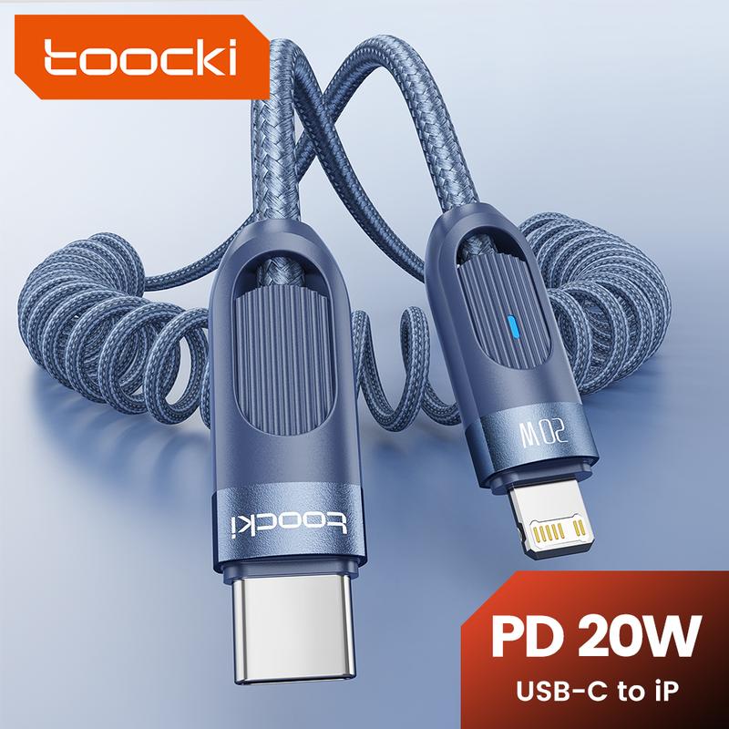 Cáp sạc nhanh USB-C sang iP Toocki PD Type-C sang Lightning Cáp lò xo trong xe hơi Tương thích với PC   Máy tính bảng   Điện thoại 