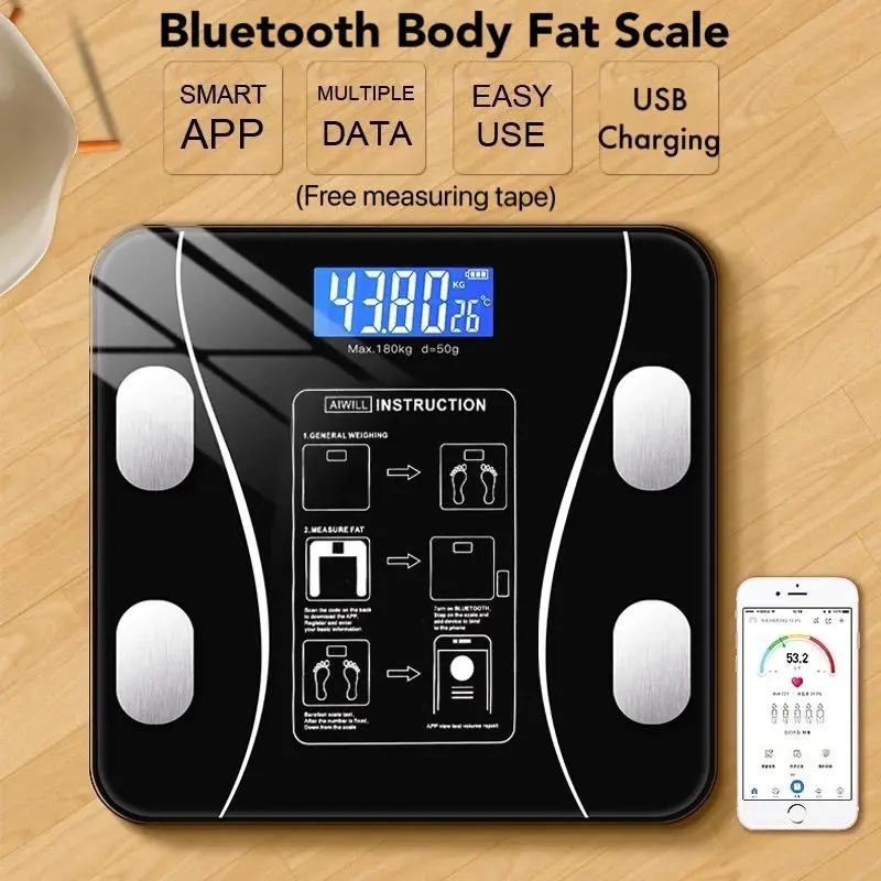 [SG seller] Body Fat Scale USB Charging Bluetooth LCD Digital Smart Scale BMI Fat Analyser fitnessscale