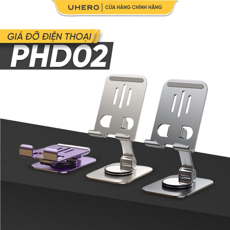 UHERO Giá Đỡ Điện Thoại, Máy Tính Bảng, Ipad Để Bàn PHD02 Bằng Kim Loại, Trục Xoay 360 Độ Tiện Dụng, Đa Năng, Có Thể Gấp Gọn, Tải Trọng 5 Kg