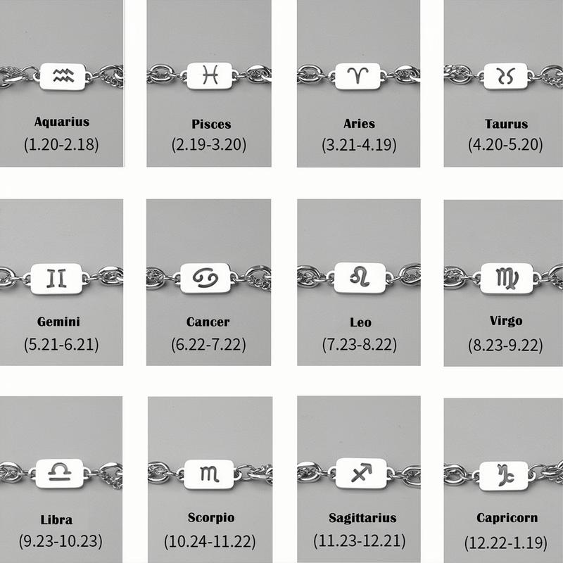 Vòng Tay Thép Titan Dây Chuyền Cuba Hợp Xu hướng Cho Nam, Mười Hai Chòm Sao, Cá Tính, Xu Hướng Thời Trang, Thích Hợp Cho Các Cặp Đôi, Phụ Kiện Độc Đáo
