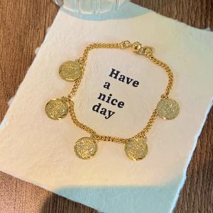 Gelang rantai Tangan duit syiling , SUNQ, Bersalut Emas, Tahan Pudar, Bebas Kotoran, Boleh Laras, Tahan Lama wanita aksesoris tahankarat charm bracelet titanium jewelry Bangles Barang Kemas Perak