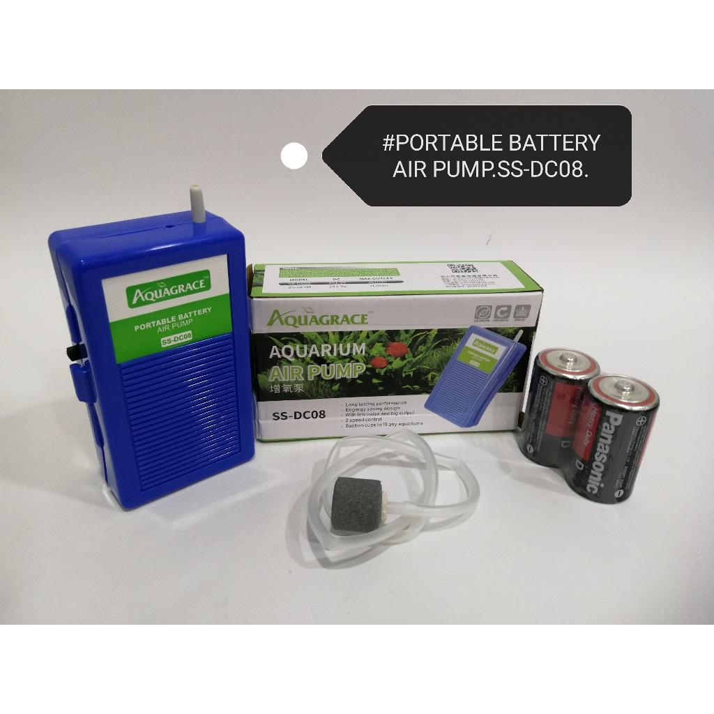 SS-DC08 Portable Battery Air Pump Plus Batteries Aquarium Fish Fishing Pancing Ikan Akuarium Pam Udara Bateri AquaGrace