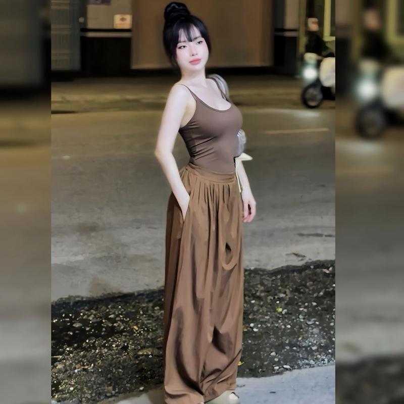   TÚ HỶ  - G92 - SET ÁO HAI DÂY  QUẦN SUÔNG DÀI PHỒNG RỘNG 