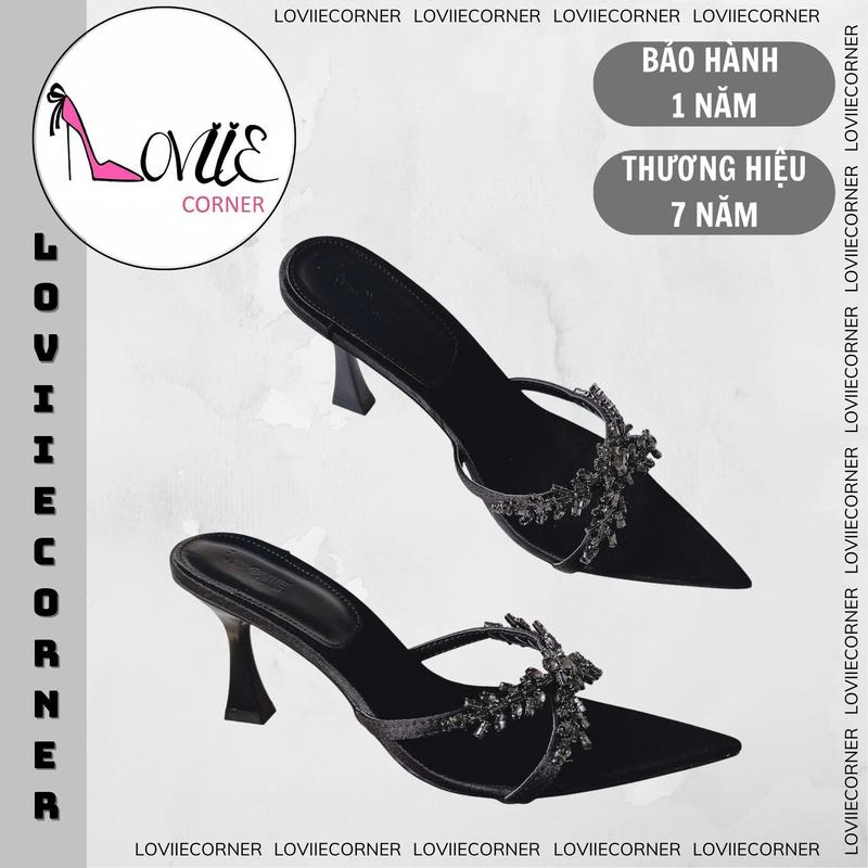 LOVIIECORNER - GUỐC NỮ THỜI TRANG MŨI NHỌN SANG CHẢNH - GUỐC NỮ QUAI CHÉO ĐÍNH ĐÁ GÓT LOE 7 PHÂN - D250907 - D250522