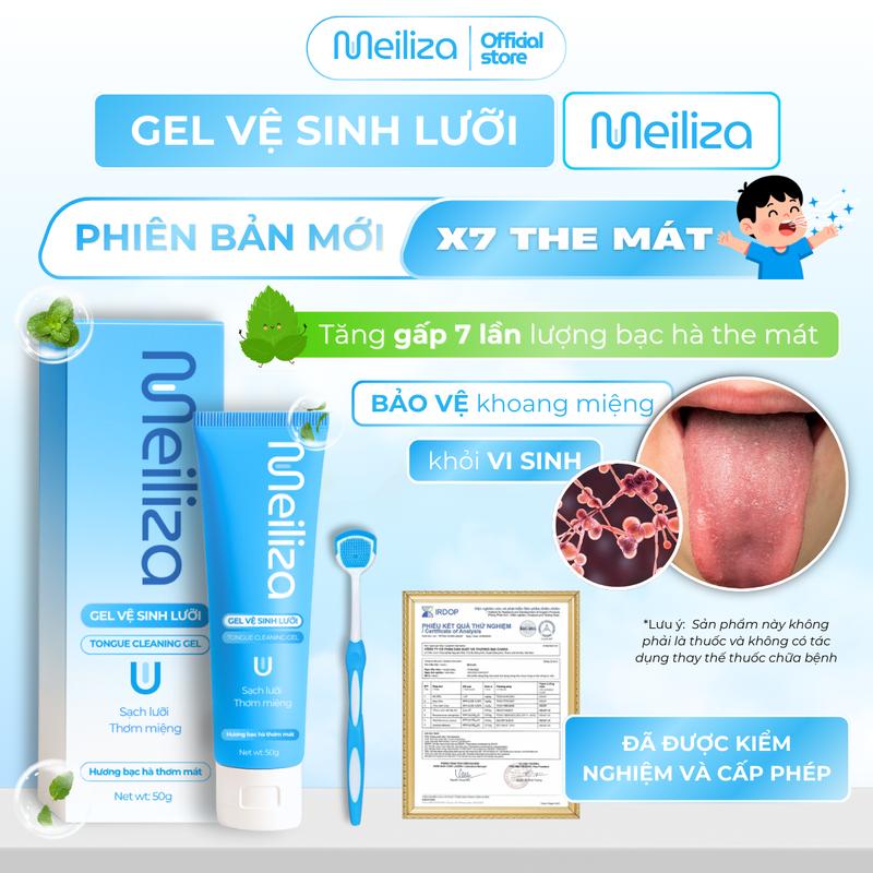 Gel vệ sinh lưỡi Meiliza Nhỏ Gọn Giá Mềm - Hỗ trợ làm sạch hôi miệng- Tặng kèm bàn chải lưỡi