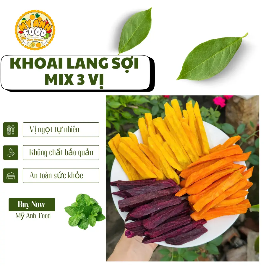 Khoai lang sợi mix 3 loại  - Khoai lang sấy giòn, ngọt tự nhiên  - MỸ ANH FOOD