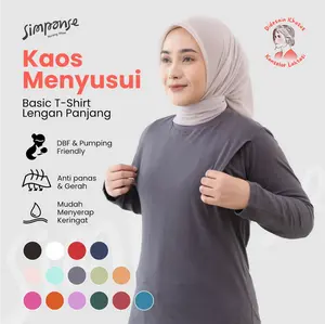 Simpanse Baju Busui Hijab Friendly Kaos Menyusui Basic T-shirt - Baju Lengan Panjang Bahan Katun Size M-XXL