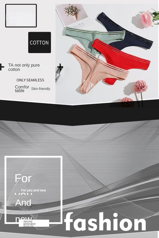 Product Introduction of Sexy Women Thong Cotton Panties Hollow Low Waist Seamless Ribbed Lady Bikini Briefs Comfort G-string Underwear Intimate Lingerie 3