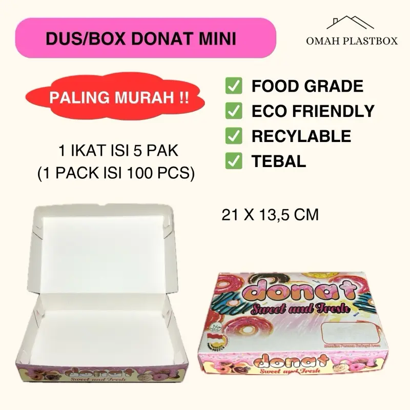 Dus/Box Donat Mini Tebal Ukuran 21x13,5 CM
