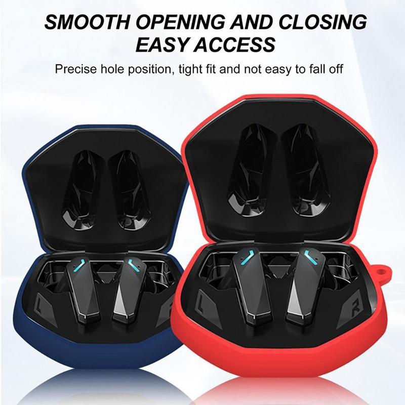 Sarung simpanan fon kepala silikon berwarna-warni dengan carabiner, beg pembawa kalis kejutan, kalis habuk, pelindung fon kepala wayarles perjalanan untuk Lenovo GM2 PRO, beg pembawa silikon, pelindung fon telinga kalis kejutan dengan carabiner 3