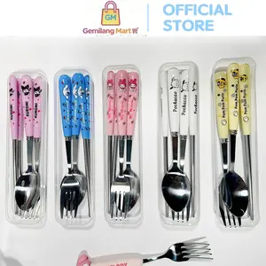 Set Alat Makan Anak Karakter H937 Sendok Garpu Sumpit Kotak Penyimpanan Praktis untuk Sekolah dan Piknik Keluarga