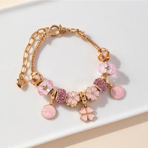 Vòng tay Panjia DIY kiểu dáng đa dạng, mẫu bán chạy xuyên biên giới, mặt dây hình trái tim, trang trí quả cầu pha lê và hạt đồng