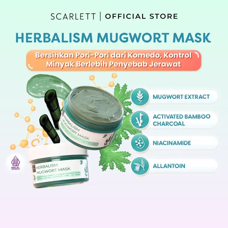 Scarlett Whitening - Herbalism Mugwort Mask Berjerawat Mencerahkan Wajah Mengatasi Kulit Muka Berminyak 3