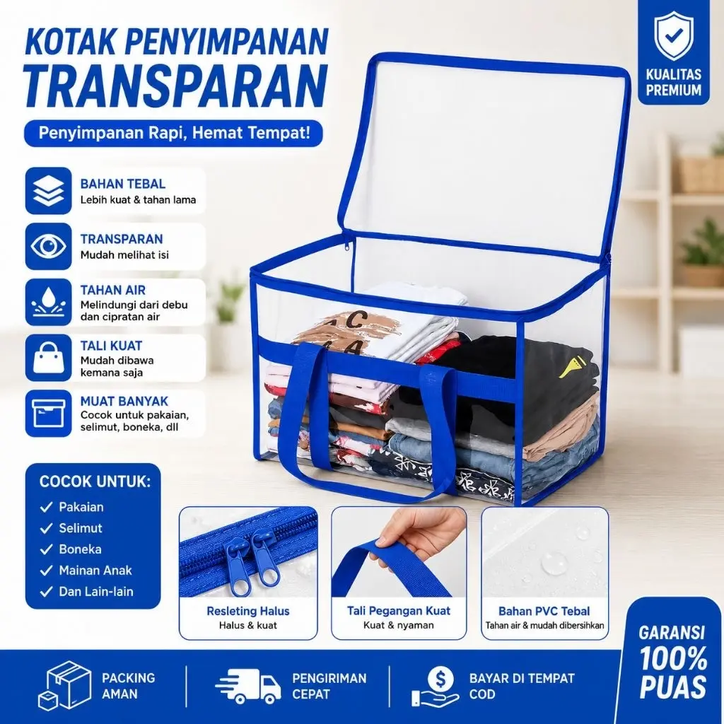 Tas Mika Transparan Tas Laundry Bahan Mika Tebal Serbaguna Tas Pakaian