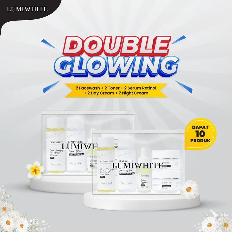 [2 PAKET] LUMIWHITE - Paket Brightening Double Glowing Lengkap Dapat Dua Paket (FREE 2 RANDOM PCS ACCESORIS) 1