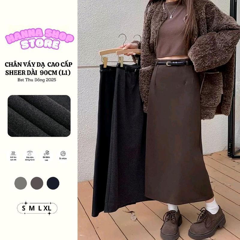 Mua 2 váy tặng kèm 1 đai Chân Váy Dạ Ép Basic Phom Chữ A Xuông Dài 90 cm Chất Dạ Ép Dài Xẻ Sau Nhà Hanna Shop Store