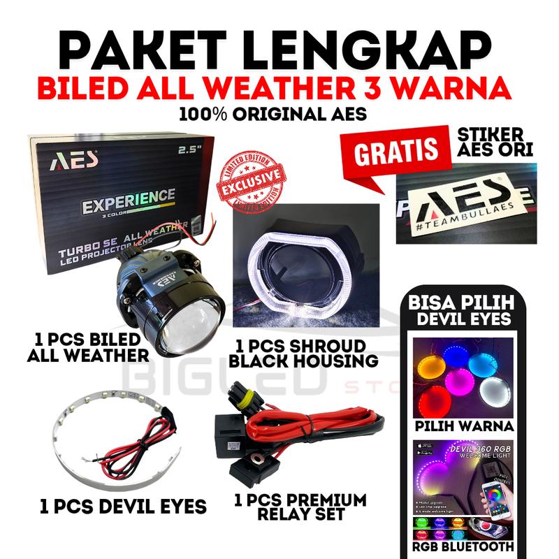PAKET LENGKAP BILED TURBO ALL WEATHER AES VERSI TERBARU 2024 2.5 INCH 3 WARNA AES COMBO HEMAT 3