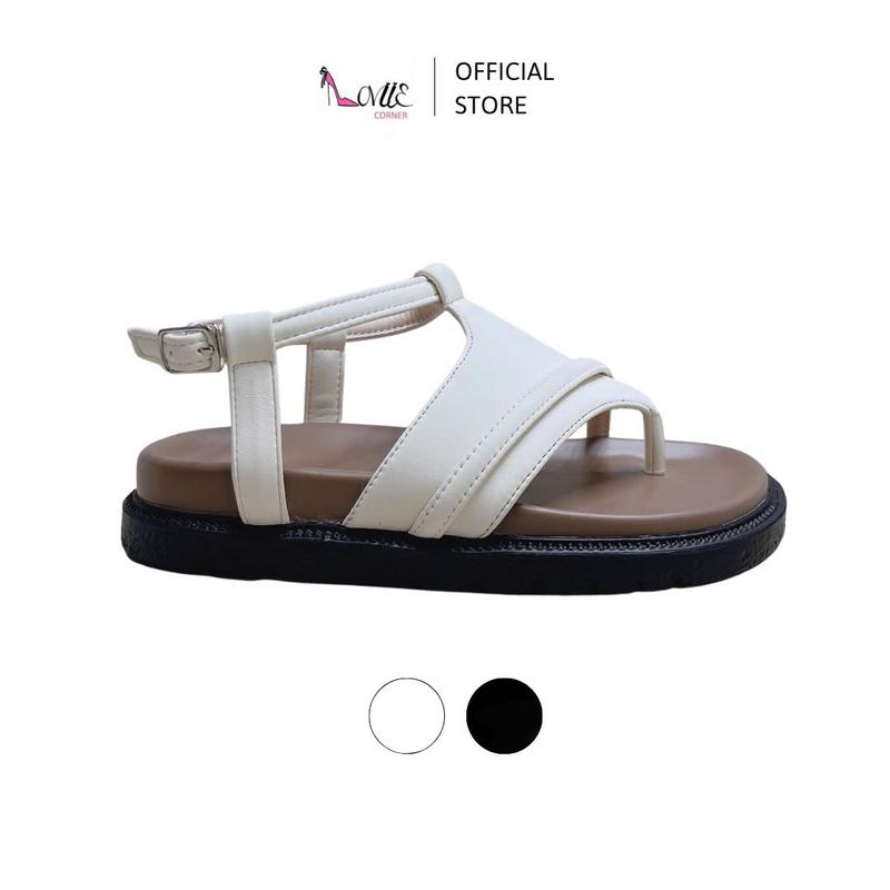 LOVIIECORNER - SANDAL NỮ MŨI TRÒN XỎ NGÓN GẮN TAG - GIÀY QUAI MẢNH KẸP PHONG CÁCH THỜI TRANG NỮ HỞ HẬU KHÓA CÀI ĐẾ BẰNG 3 PHÂN - S250502