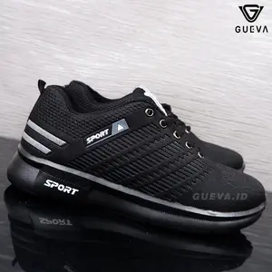 Gueva Sepatu Sekolah Hitam Polos Sport Line SD SMP SMA SMK KULIAH Sepatu Lari Hitam Sepatu Jogging Outdoor Murah Running