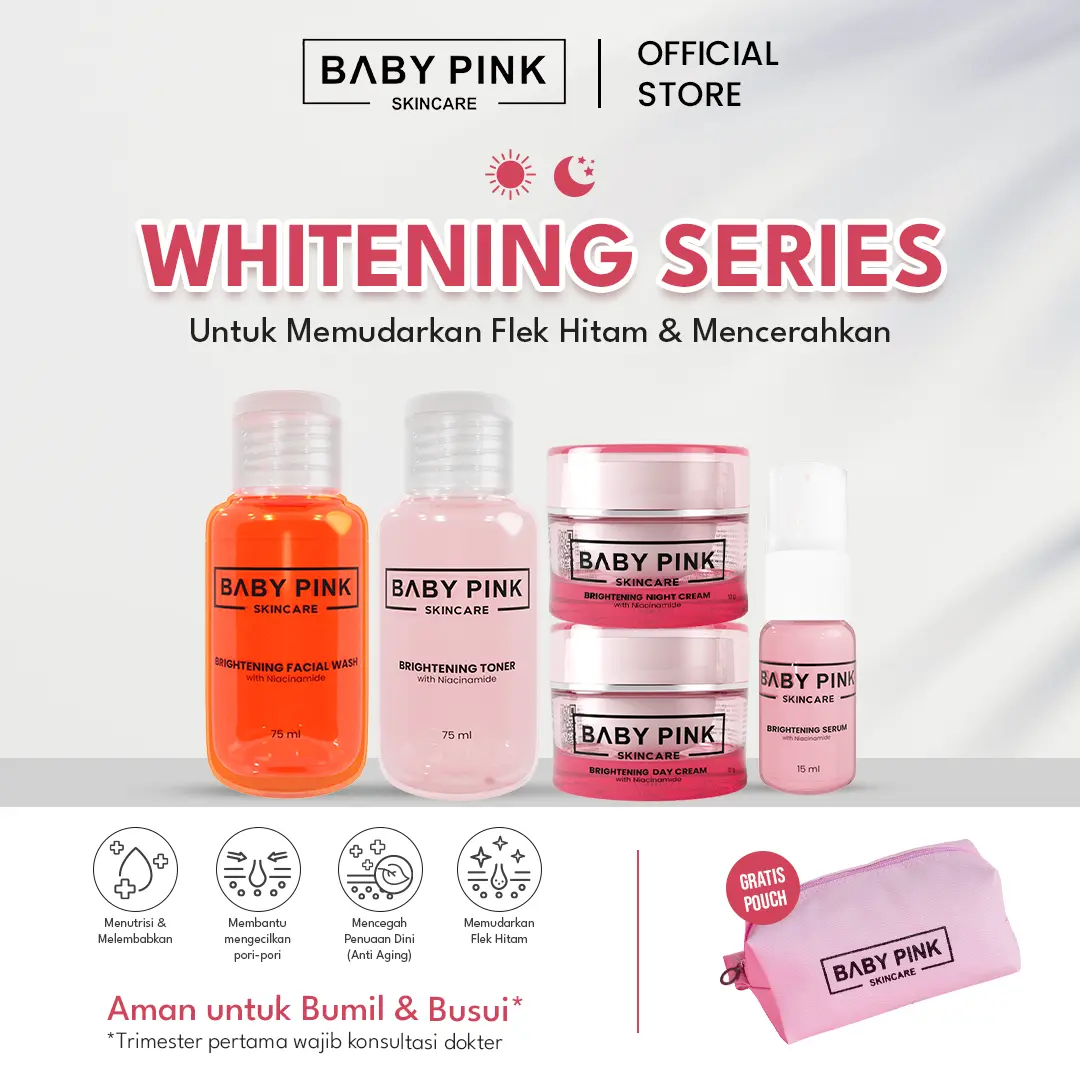 Baby Pink Skincare Paket Glowing Isi 5 Gratis Pouch Membantu Mengurangi Kulit Kusam dan Flek Hitam