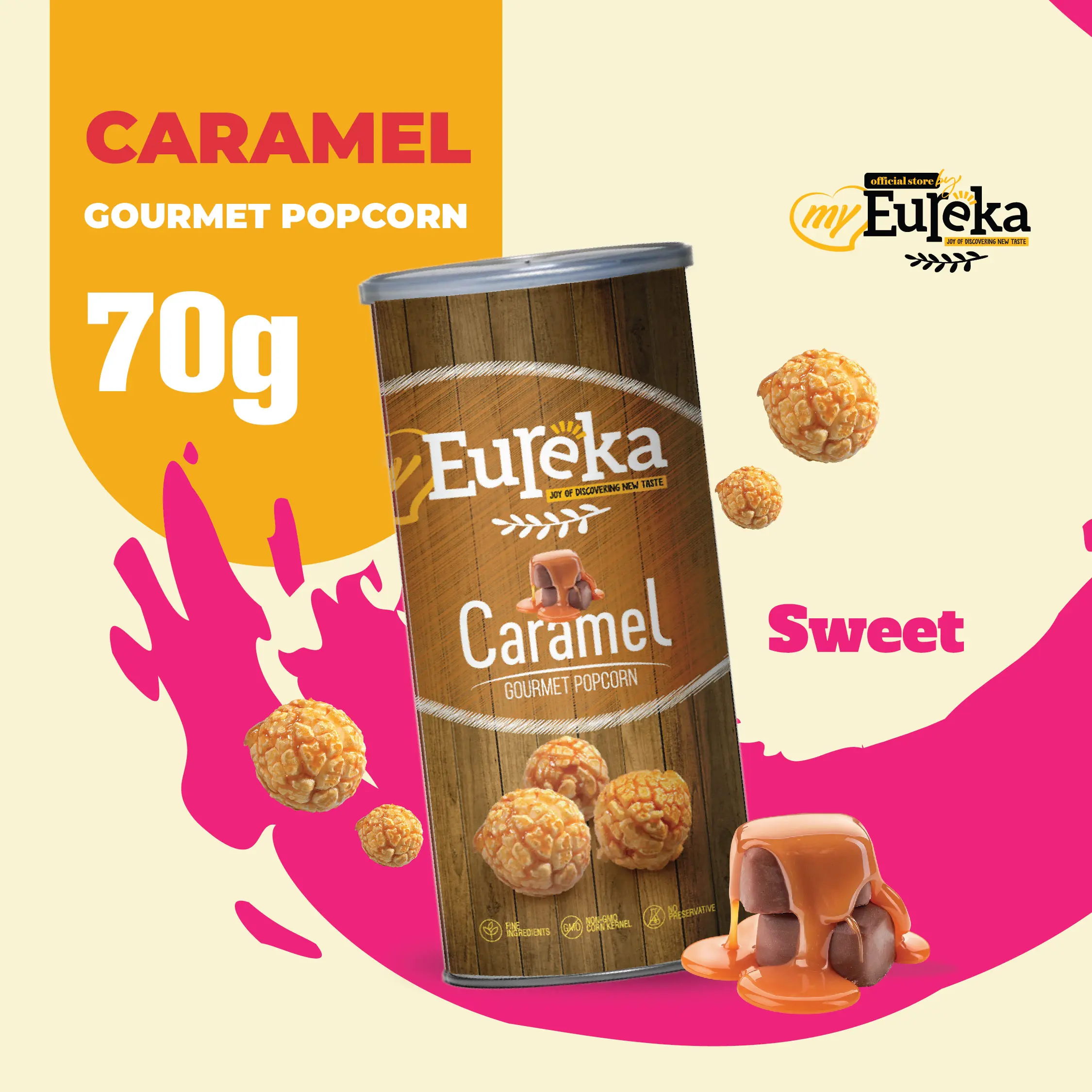 Eureka Caramel Popcorn 70g Canister Sweet Treat