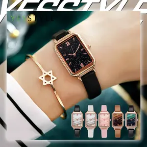 Yesstyle Jam Tangan Wanita Strap PU Dial Marble Analog Quartz Retro Women Watch