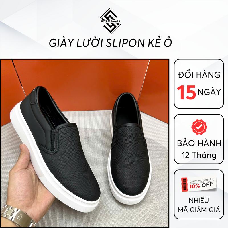Giày lười nam slipon kẻ caro đế cao su khâu chắc chắn hàng fullbox đủ size 38 đến 43