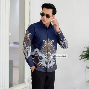 Kemeja Batik Pria Motif Mahesa Biru Navy Slimfit Lapis Furring Erro Katun Modern Premium Panjang Baju Casual Distro Dewasa Formal Motif Simple Baju Kondangan Lebaran Cowok