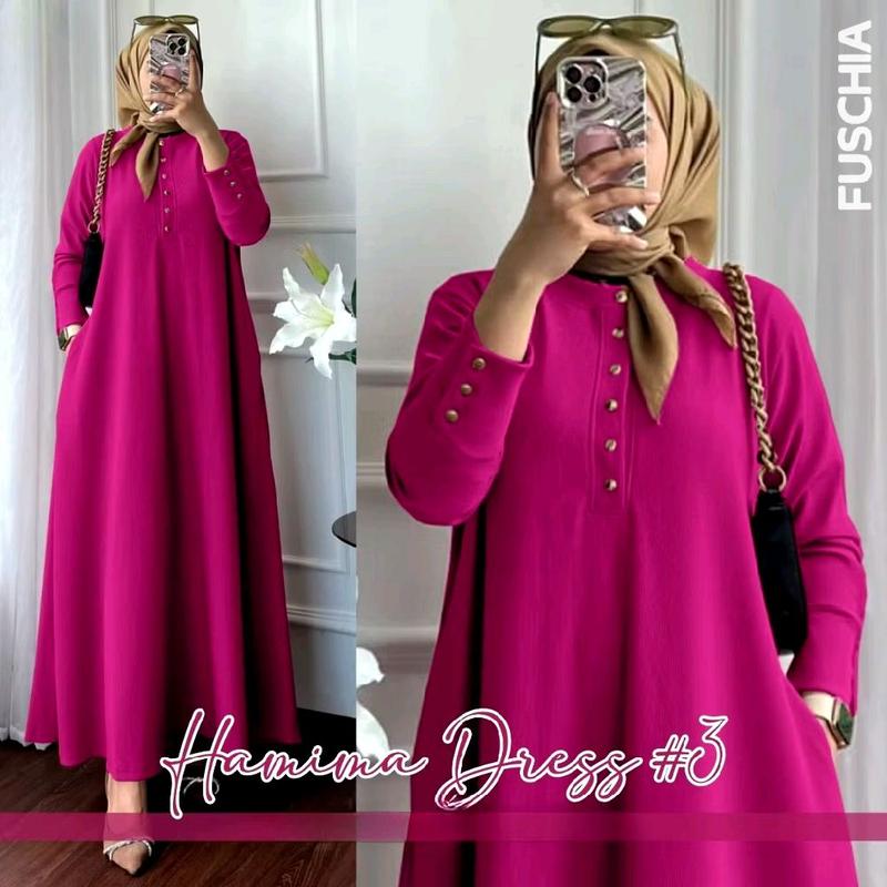 Terlaris Dress wanita terbaru, Himama dress knit,Dress knit inara kancing gold premium,Gamis Wanita Muslim Dewasa Mewah Pesta Kondangan Gaun Lebaran Simple Nyaman Cantik Formal Panjang 4