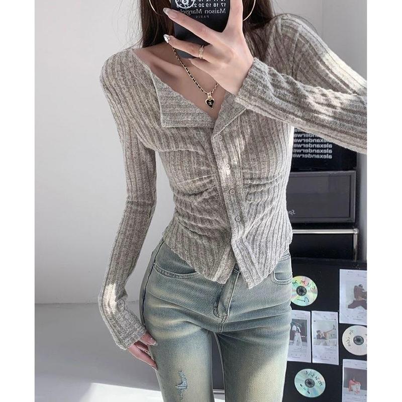 [ JOYFIT ] - ATASAN WANITA KOREA STYLE SERUT LONG SLEEVE KEMEJA BASIC STRETCH RAJUT 2