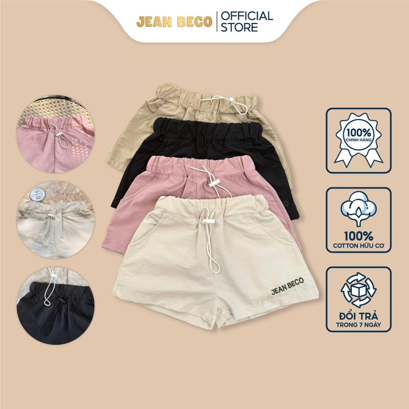 Quần short đùi gió JEANBECO quần short ngắn thêu JEANBECO unisex cho bé trai và bé gái Hàn Quốc 8-38kg QXG-02