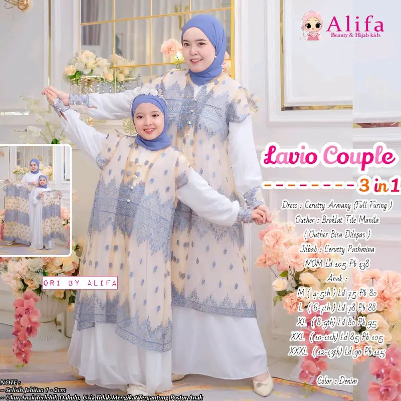 LAVIO COUPLE 3IN1 BY ALIFA / COUPLE MOM & KIDS / COUPLE IBU DAN ANAK / GAMIS COUPLE / COUPLE IBU DAN ANAK PEREMPUAN / GAMIS LEBARAN COUPLE / GAMIS IBU / GAMIS ANAK Muslim Gamis Wanita Dewasa Syari Remaja 2