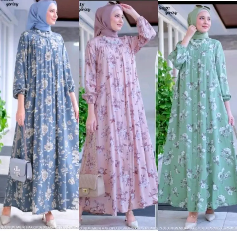 GAMIS SILANG BELAKANG JUMBO BAHAN CRINGKEL ALEVA MOTIF SAKURA FULL KANCING SAMPAI BAWA FREE BROSS MUSLIM WANITA GAUN PESTA KONDANGAN MEWAH DRES SALUR Karet Maxi Syari 0