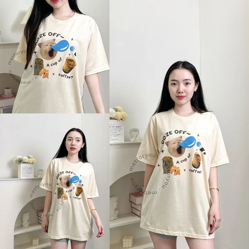 METFORYOU Kaos Wanita Oversize Katun - Doze Off Coffee Cat 6