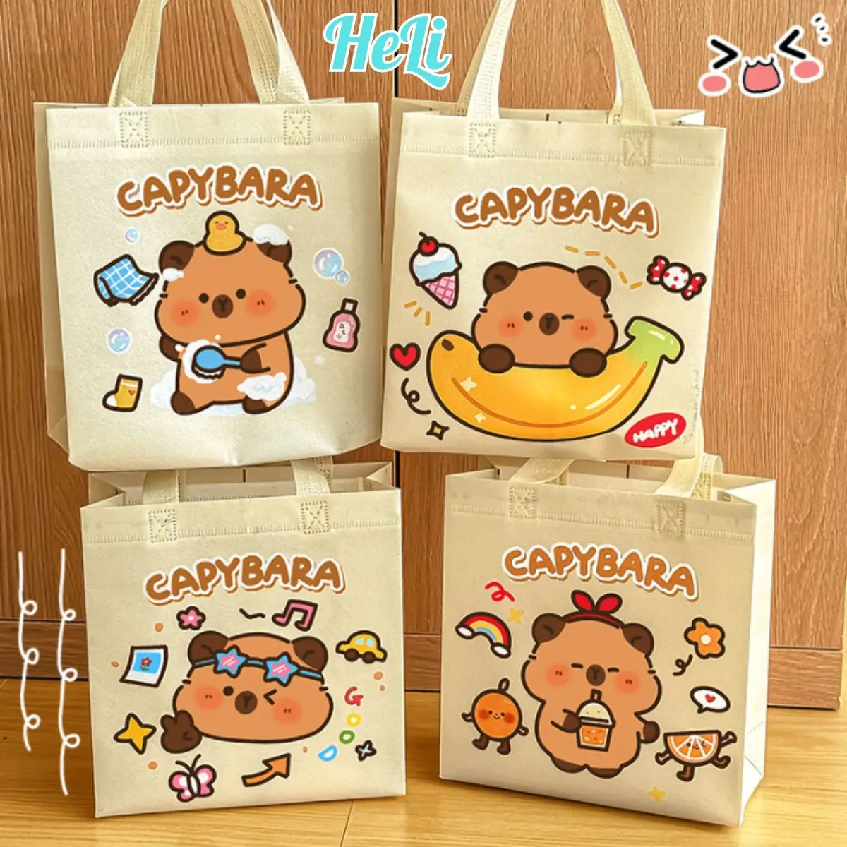 TÚI VẢI KHÔNG DỆT CAPYBARA, TÚI ĐỰNG QUÀ SINH NHẬT, ĐI HỌC ĐI CHƠI CHO BÉ