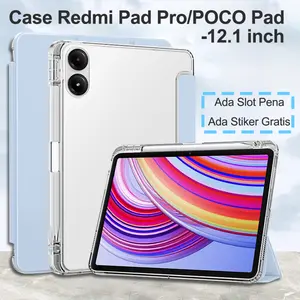 Case For RedMi Pad 2 Pro 12.1inch 2024/2025 & POCO Pad M1 12.1inch 2025 Casing Transparan TPU Fleksibel dengan Slot Pena & Stiker Gratis