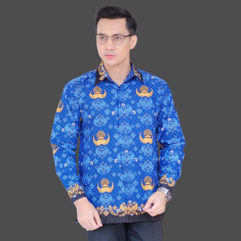 Kemeja Panjang  korpri Terbaru Krah Hitam lapis furing full pria Dan wanita blouse korpri warna biru Kantor Putih Atasan Baju Pasangan Kerja Kancing Katun Casual 1
