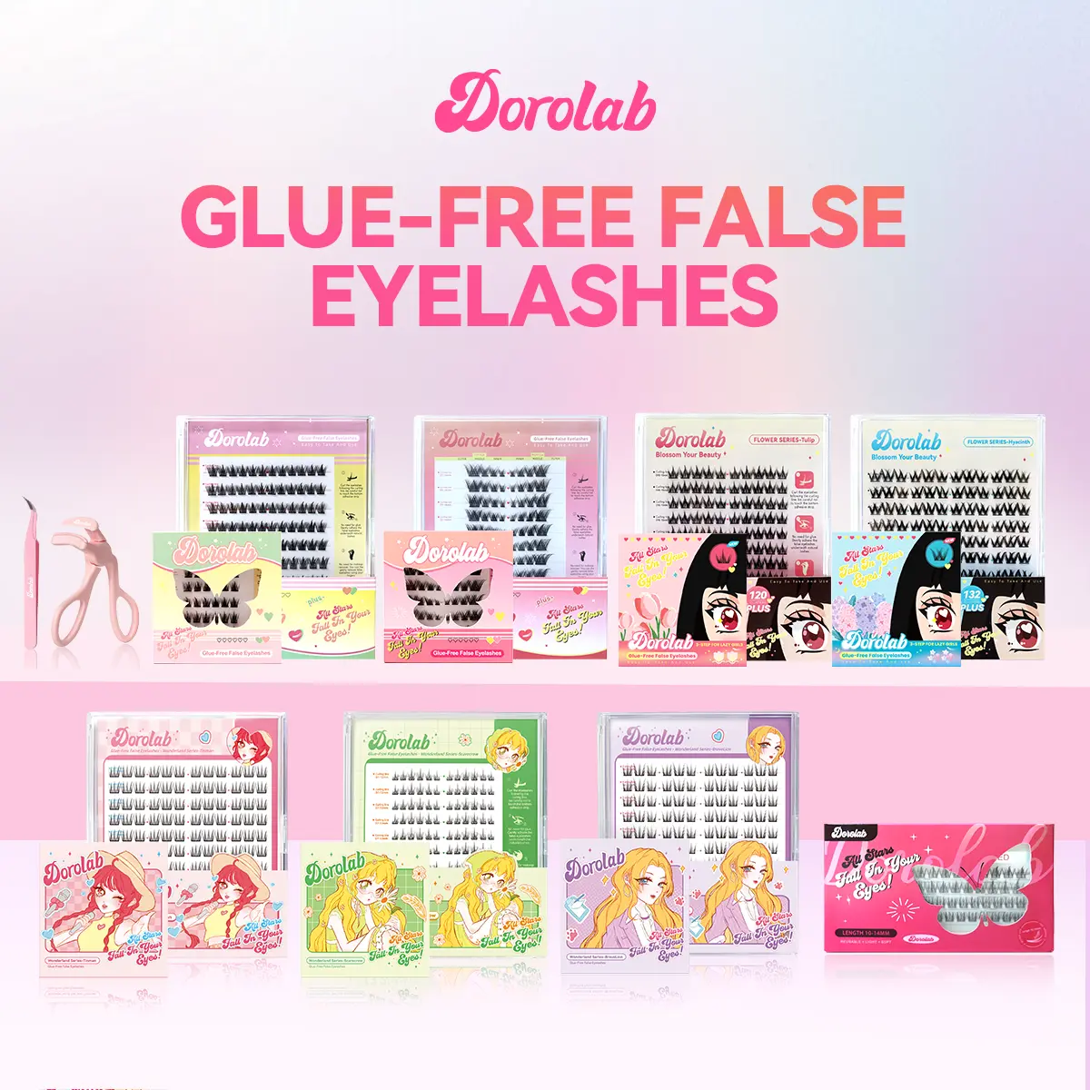 DOROLAB 【Glue-free eyelashes】Eyelash extension set【Flower Series——Tulip & Hyacinth & Iris】【Butterfly Series--Doll&Cat】【Wonderland Series--Tinman&BraveLion&Scarecrow 】--PBT Antibacterial material