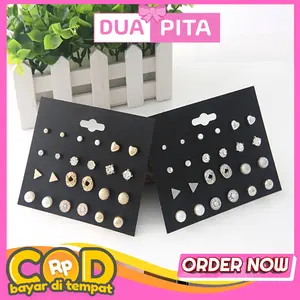 JR04 Anting Set 12 Pasang Anting Fashion Wanita Anting Mutiara Murah Set Jewelry Aksesoris Wanita