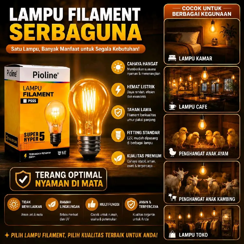 Lampu pioline 5 watt Penghangat Serbaguna E27 | Cocok untuk Fried Chicken, Anak Ayam, Cafe & Kamar | Cahaya Hangat Hemat Listrik