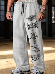 Pantalones de Gold's Gym X Youngla con gráfico y corte holgado, cintura con cordón, estilo preppy para todas las estaciones, fitness y streetwear para hombres y mujeres