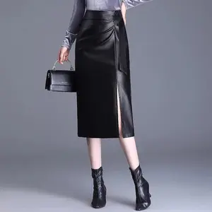 Rok Kulit PU Bodycon Chic - Rok PU Lurus dengan Celah Kualitas Tinggi untuk Wanita Korean Style | Fashion Musim Gugur dan Musim Dingin