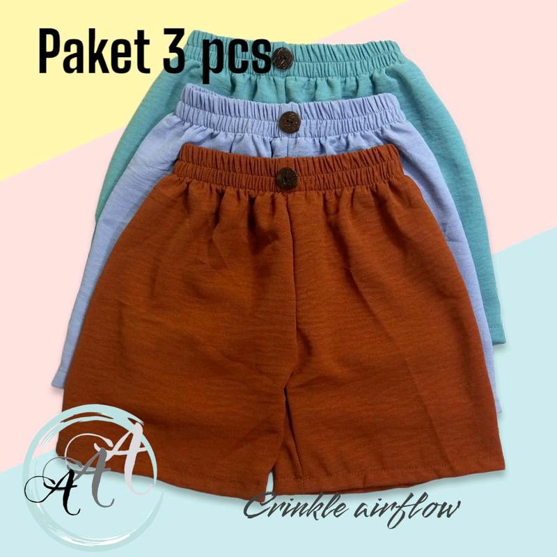 Paket 3 pcs Celana Pendek Anak Perempuan Crinkle airflow 1 - 10 Tahun 4