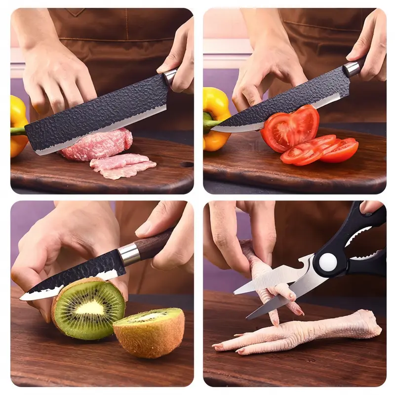 Pisau Dapur Set Tajam Kitchen Knife Set Black Knife Diamond Set 6in1 Pisau Dapur Set isi 6 pcs WoodenHolder Kitchen Knife Set Kitchenware 7