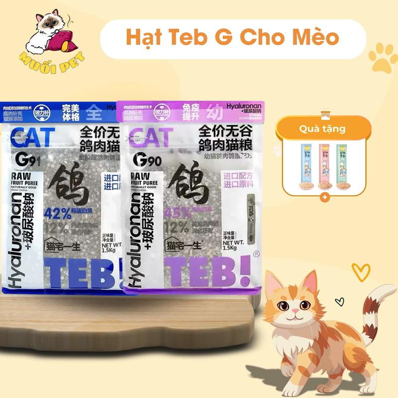 Hạt cho mèo Teb G không độn ngũ cốc, topping ruốc chim bồ câu nhiều dinh dưỡng 1,5kg